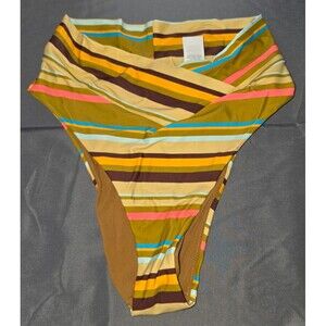 Aerie Brown Orange Striped High Cut Cheeky Bathing Suit Bottom XS New